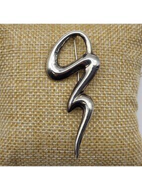 Fab Vintage Sterling Silver brooch pin eyeglasses holder abstract lightning